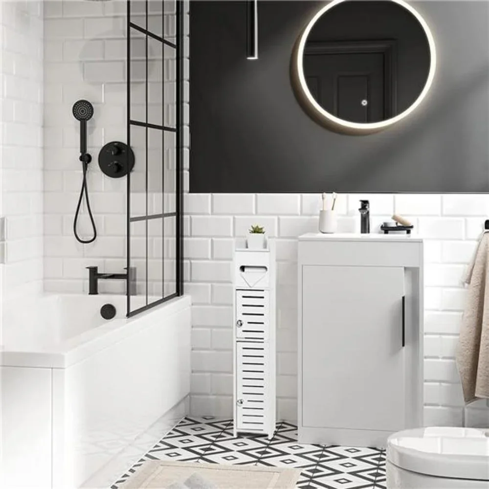 Small Bathroom Storage Cabinet with 2 Doors & Shelves for Small (White)